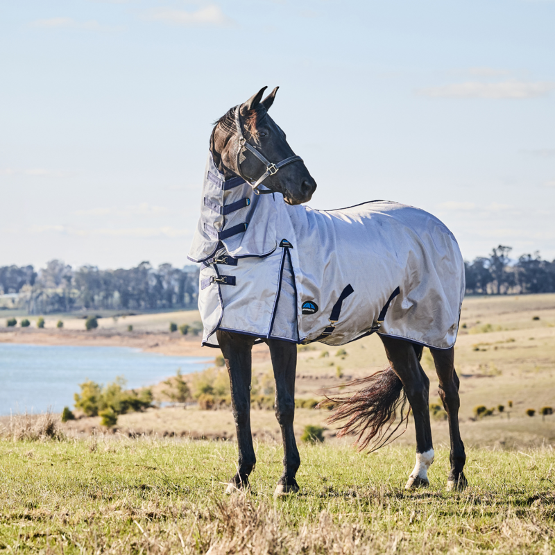 Weatherbeeta ComFiTec Hexi Shield Combo Neck Fly Rug 5ft9 - Silver/Navy/White-10