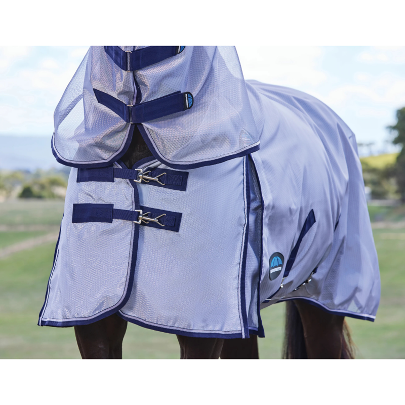 Weatherbeeta ComFiTec Hexi Shield Combo Neck Fly Rug 5ft9 - Silver/Navy/White-3