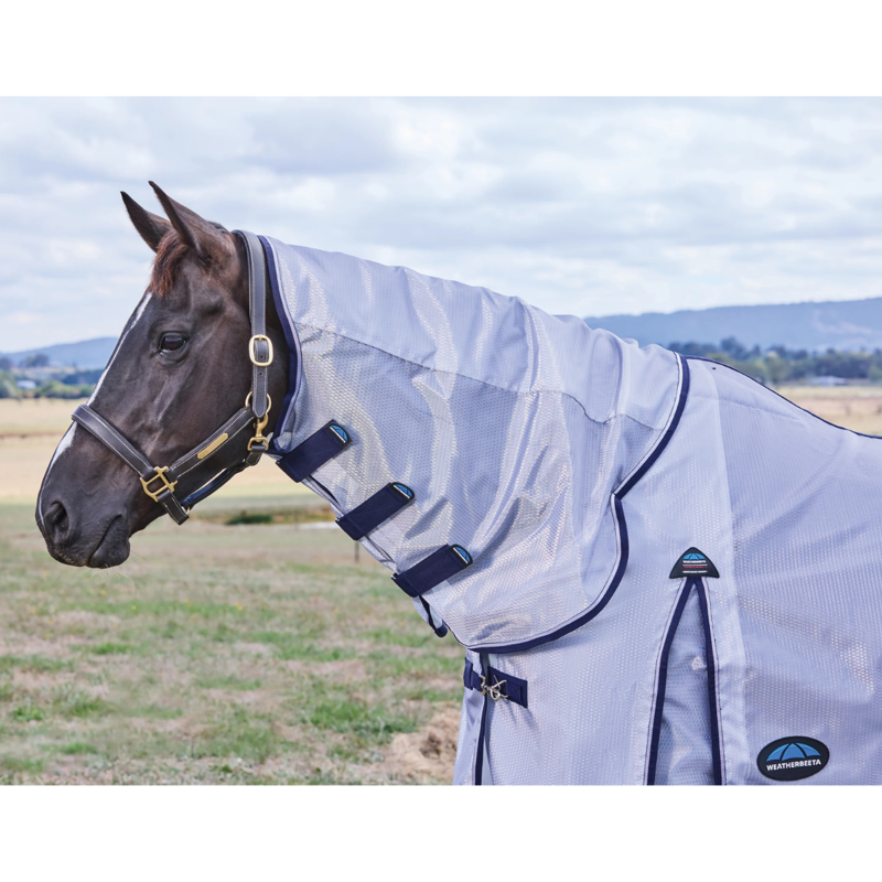 Weatherbeeta ComFiTec Hexi Shield Combo Neck Fly Rug 5ft9 - Silver/Navy/White-1