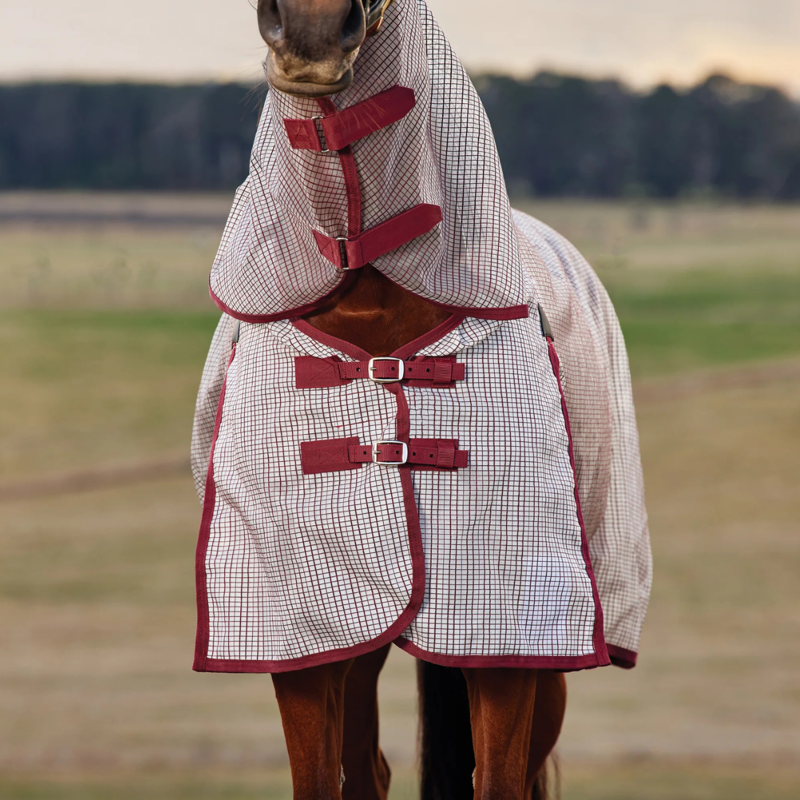 WeatherBeeta ComfiTec Ripshield Detach-A-Neck Fly Sheet - White/Burgundy-1