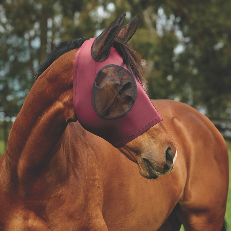 WeatherBeeta ComfiTec Deluxe Stretch Fly Mask with Ears - Burgundy/Black-2