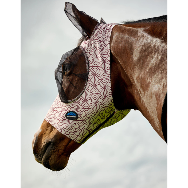 WeatherBeeta ComfiTec Deluxe Stretch Fly Mask with Ears - White/Burgundy Bit Print-2