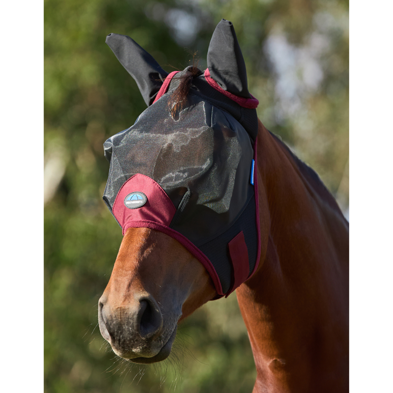 WeatherBeeta ComfiTec Fine Mesh Fly Mask with Ears - Black/Burgundy