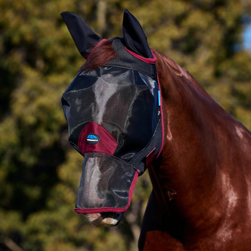 WeatherBeeta ComfiTec Fine Mesh Fly Mask with Ears and Nose - Black/Burgundy