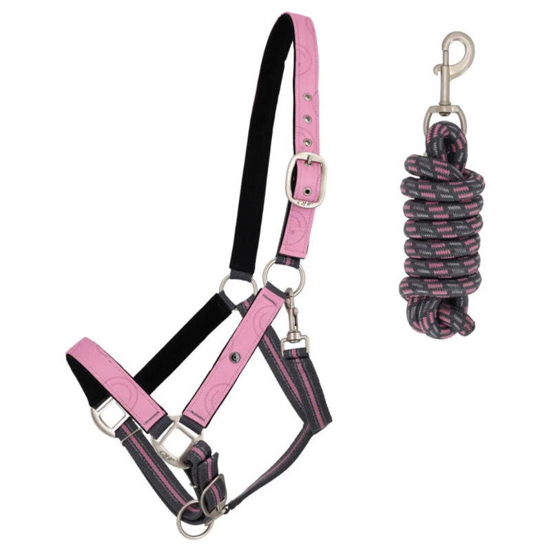 QHP Turnout Collection Headcollar and Leadrope Set - Cheery Pink