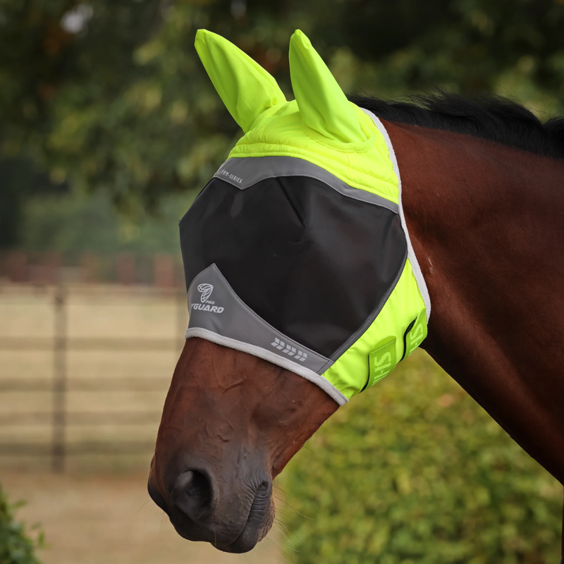 Shires FlyGuard Pro Hi-Viz Fine Mesh Fly Mask with Ears - Yellow
