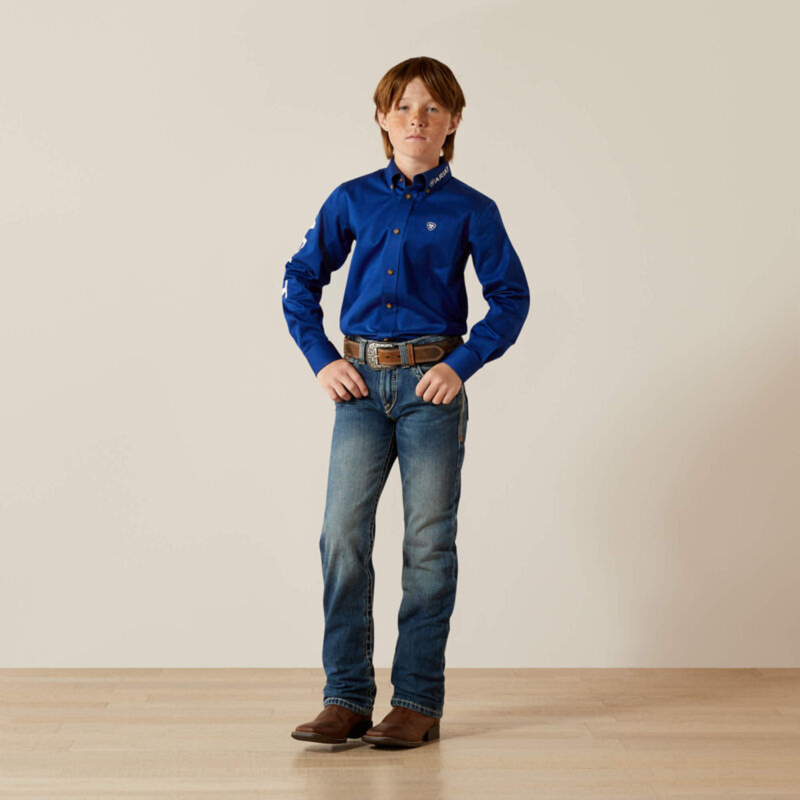 Ariat Youth Team Logo Twill Classic Fit Shirt - Ultramarine/White-4