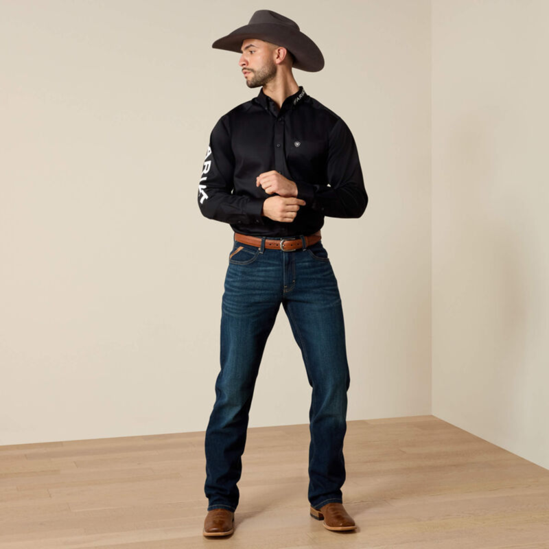 Ariat Men's Team Logo Twill Fitted Shirt - Black/White-4