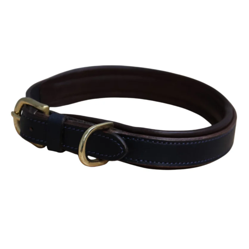 Mackey Padded Leather Dog Collar - Navy/Brown