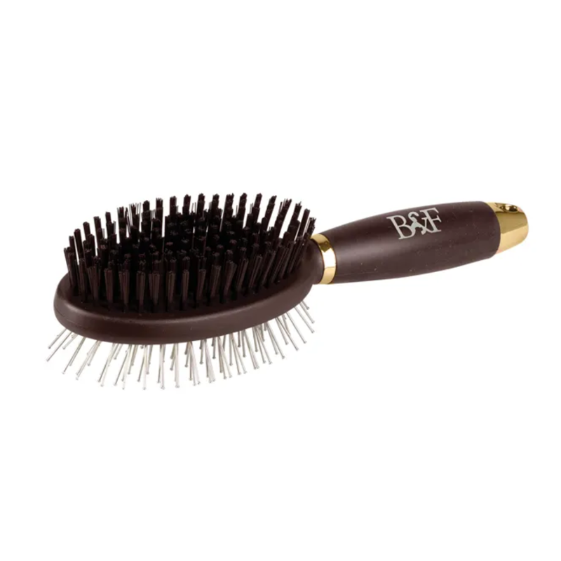 Benji and Flo Gel Handle Double Sided Grooming Brush - Brown/Gold