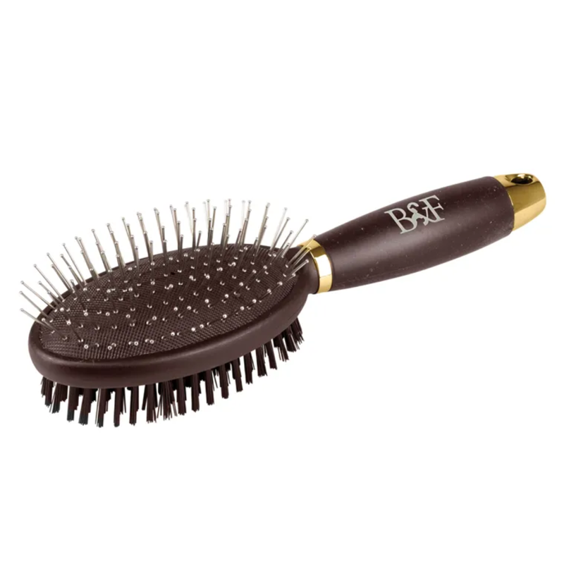 Benji and Flo Gel Handle Double Sided Grooming Brush - Brown/Gold-1