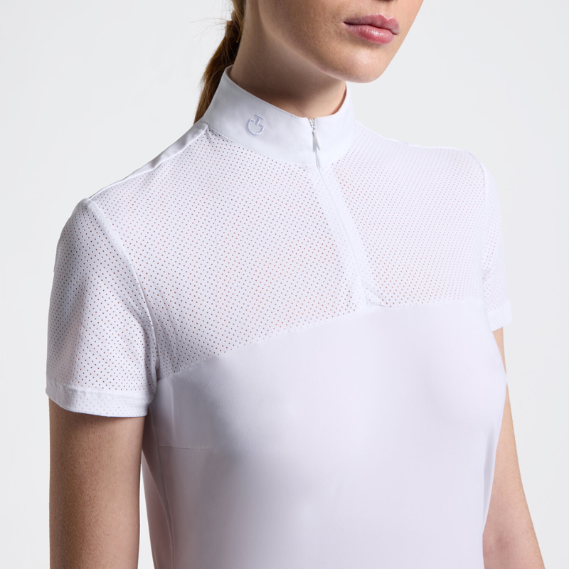 Cavalleria Toscana Women's Perforated Short Sleeve Competition Shirt - White-2