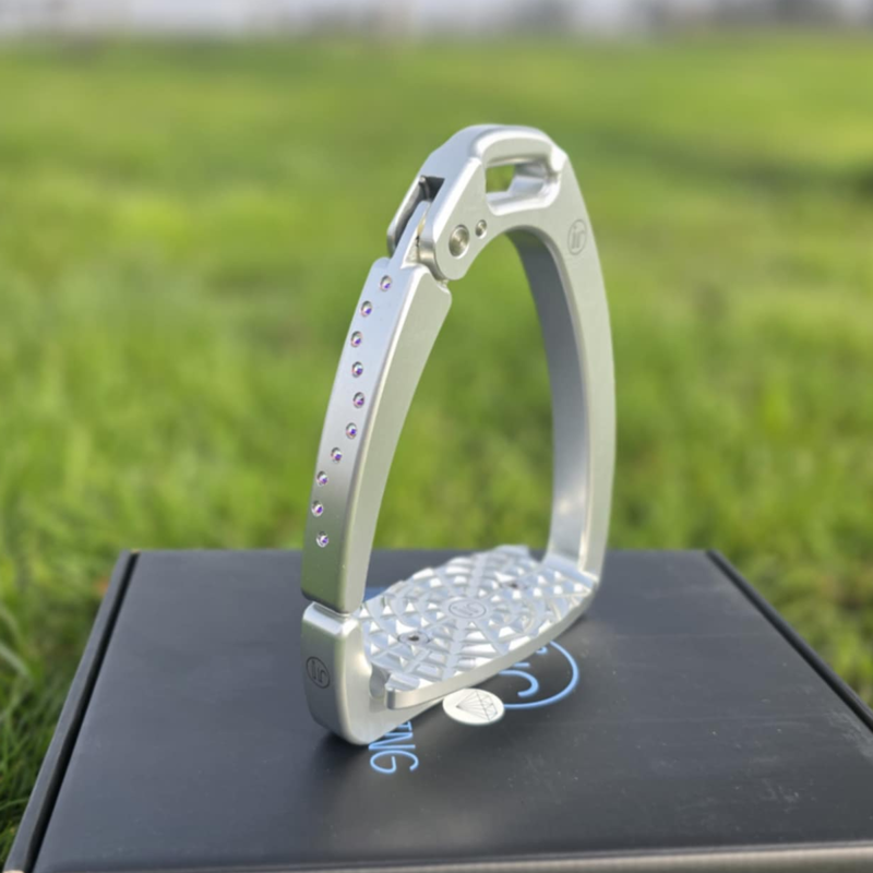 Innova Riding Solitary Swarovski Stirrups - Silver/Aurora Boreale Crystal