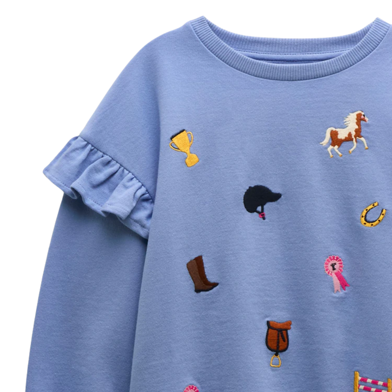 Joules Girls' Millie Frill Sleeve Crew Neck Sweatshirt - Blue-2