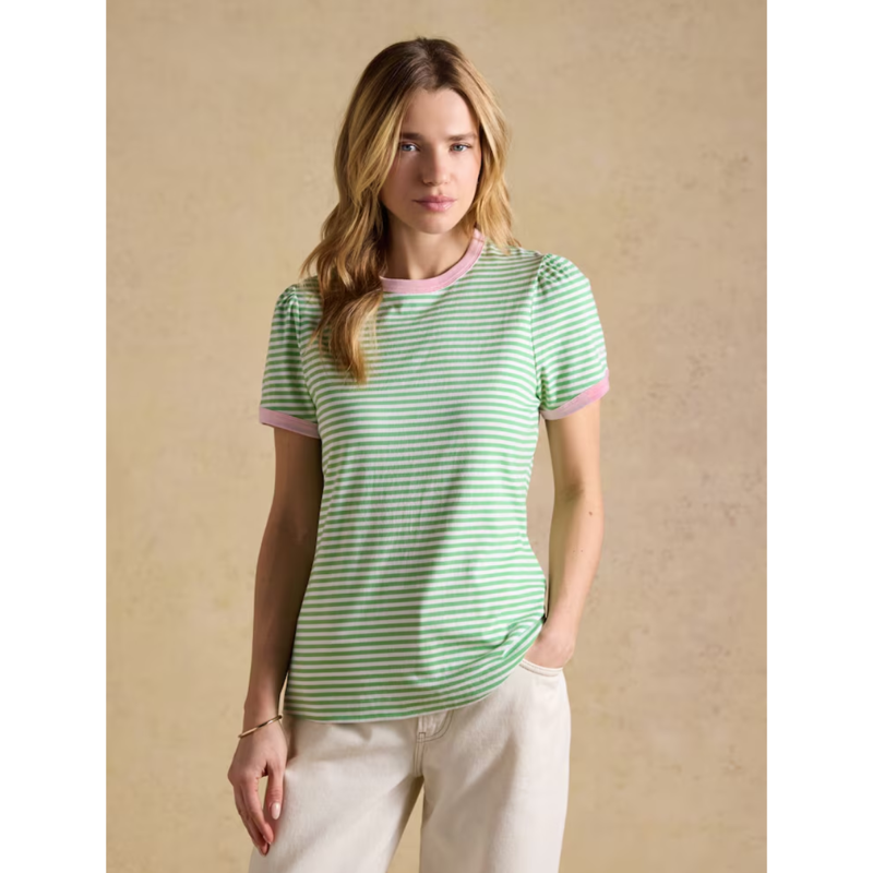 Joules Ladies Erin T-Shirt - Green Stripe-1