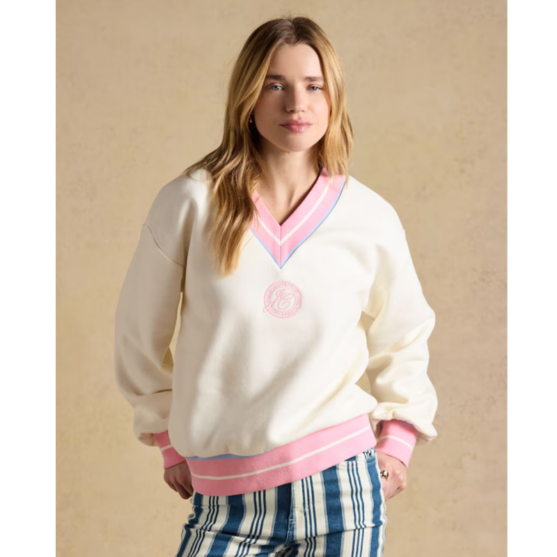 Joules Ladies Varsity Embroidered Sweatshirt - Cream-1