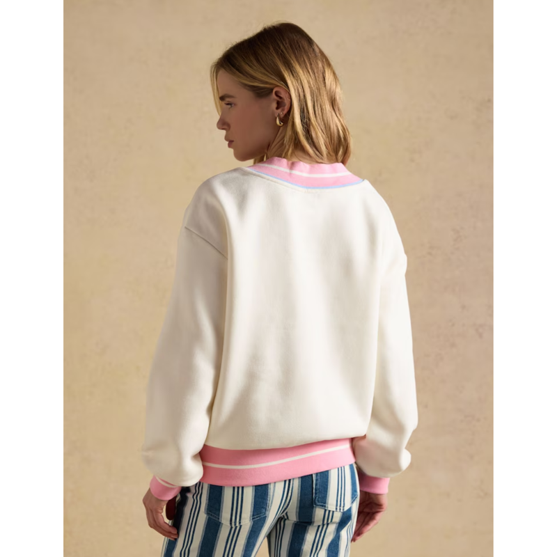 Joules Ladies Varsity Embroidered Sweatshirt - Cream-2