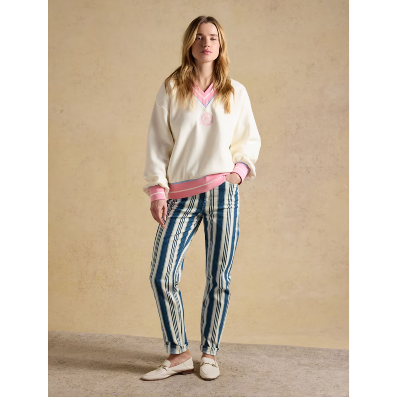 Joules Ladies Varsity Embroidered Sweatshirt - Cream-3