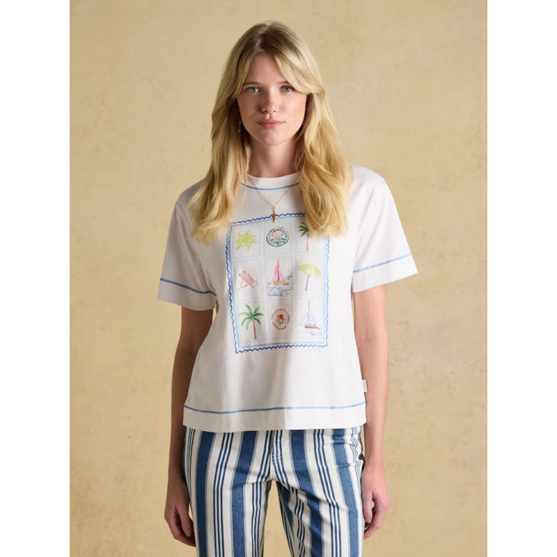 Joules Ladies Graphic Tee Postcard T-Shirt - White-1