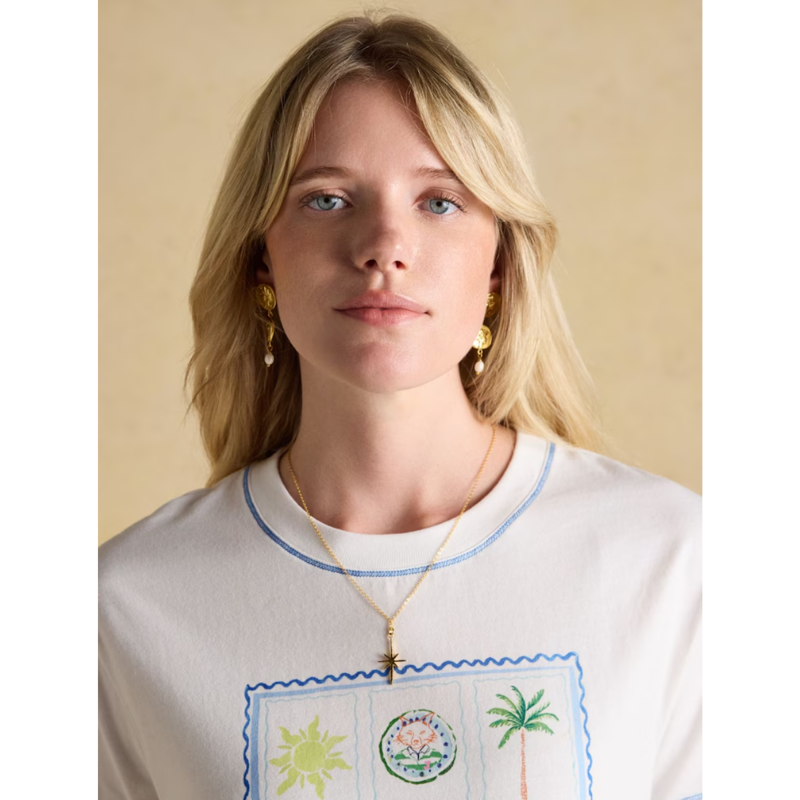 Joules Ladies Graphic Tee Postcard T-Shirt - White-4