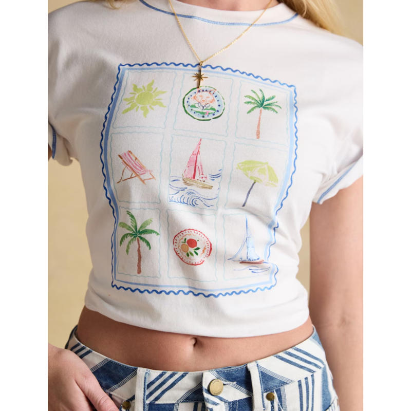 Joules Ladies Graphic Tee Postcard T-Shirt - White-6