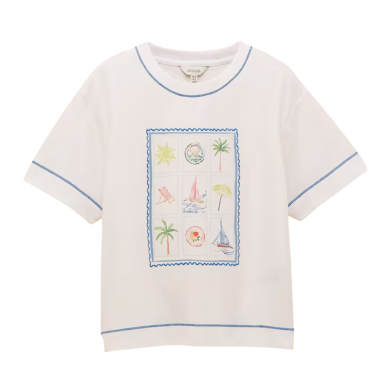 Joules Ladies Graphic Tee Postcard T-Shirt - White