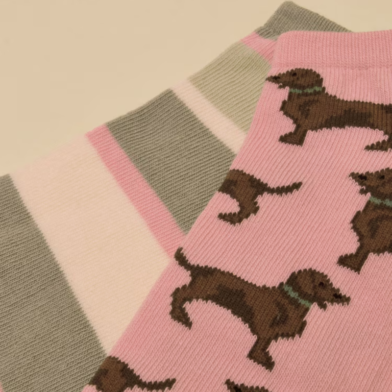 Joules Ladies Rilla Trainer Socks 2 Pack - Pink Green-1