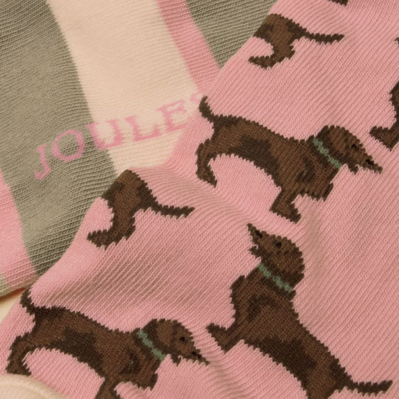 Joules Ladies Rilla Trainer Socks 2 Pack - Pink Green-2