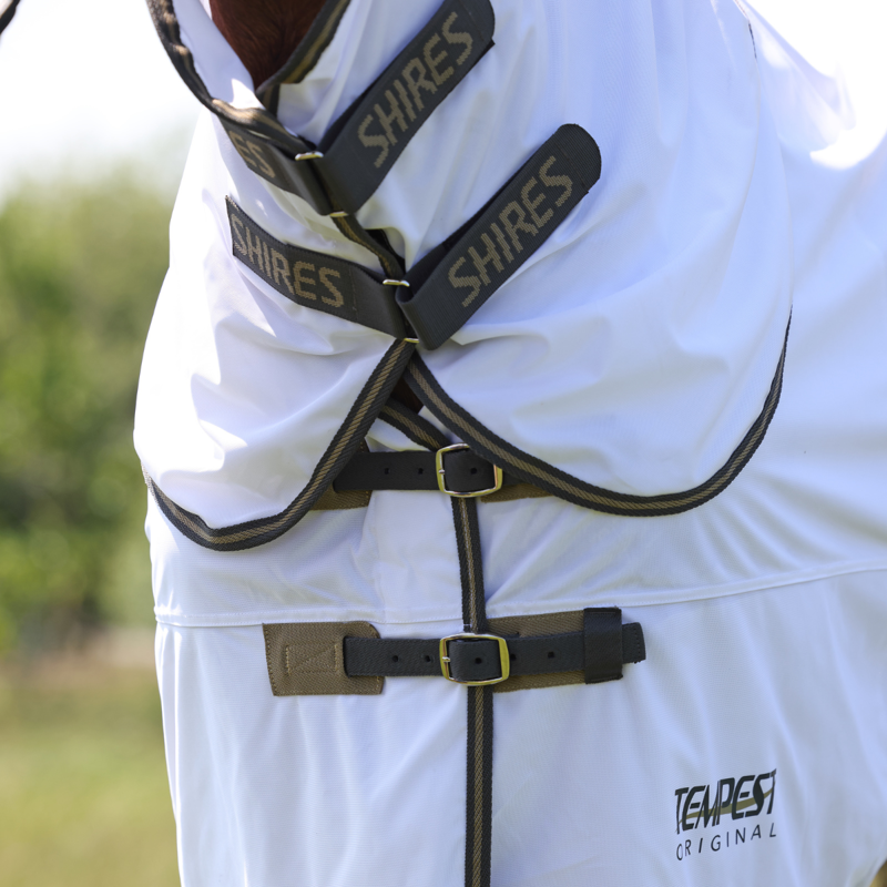 Shires Tempest Original Fly Rug and  Neck Set - White/Grey-1