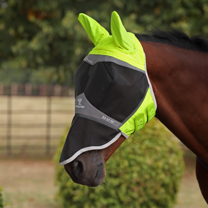 Shires FlyGuard Pro Hi-Viz Fine Mesh Fly Mask with Ears and Nose - Yellow