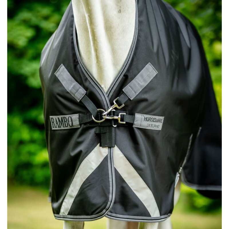 Horseware Rambo 1680D Wug Turnout 200g - Black/Thunderstorm Grey/Silver-4