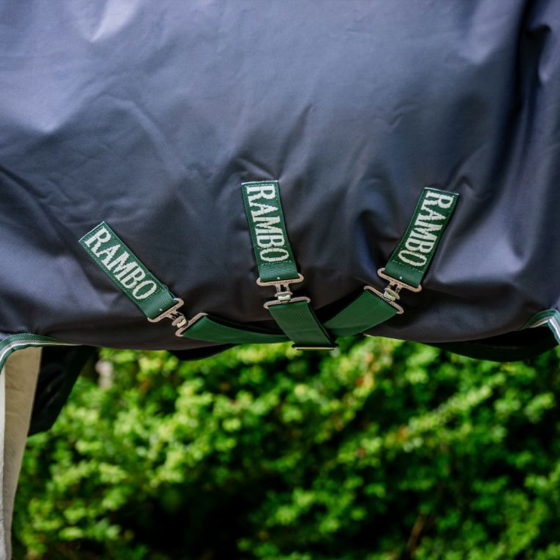 Horseware Rambo 1680D Wug Turnout 200g - Navy/Hunter Green/Silver-4