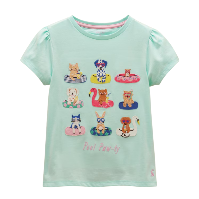 Joules Girls' Astra Applique Cotton T-Shirt - Blue