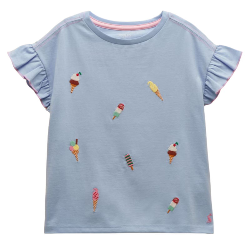 Joules Girls' Waverley Frill Sleeve T-Shirt - Blue