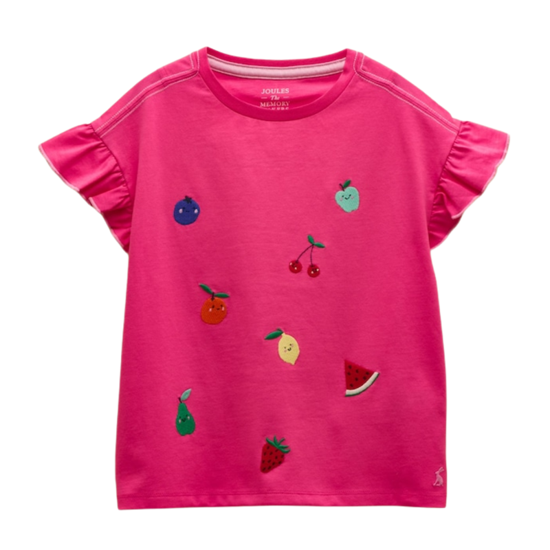 Joules Girls' Waverley Frill Sleeve T-Shirt - Pink