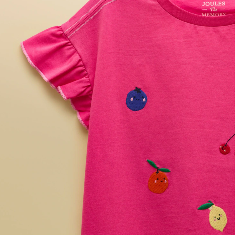 Joules Girls' Waverley Frill Sleeve T-Shirt - Pink-2