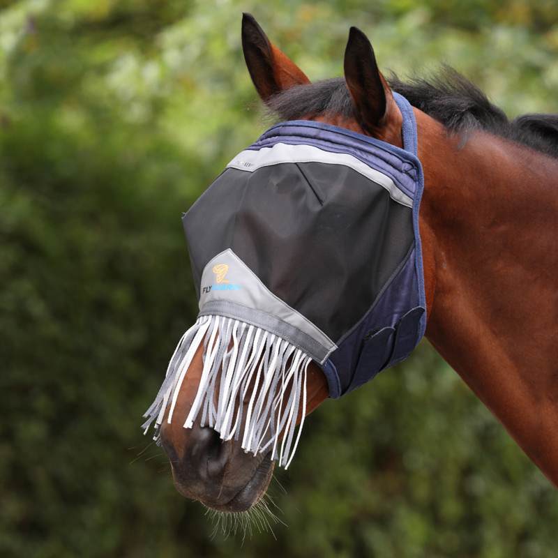 Shires FlyGuard Pro Fine Mesh Fly Mask Earless and Nose Fringe - Navy