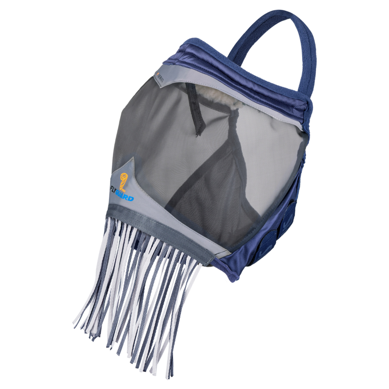 Shires FlyGuard Pro Fine Mesh Fly Mask Earless and Nose Fringe - Navy-1