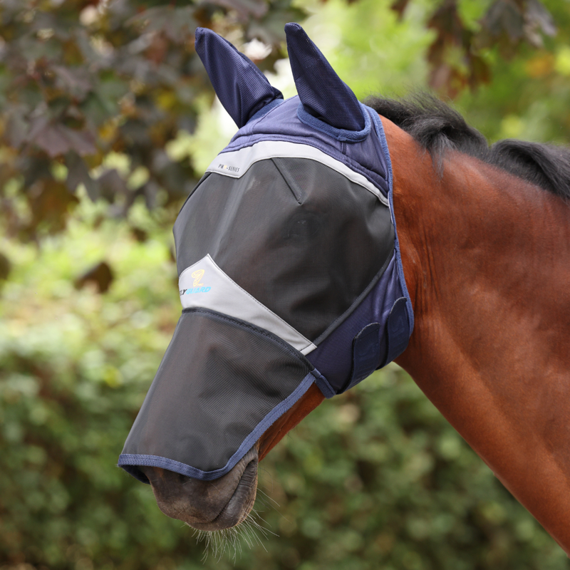 Shires FlyGuard Pro Fine Mesh Fly Mask with Ears and Square Nose - Navy