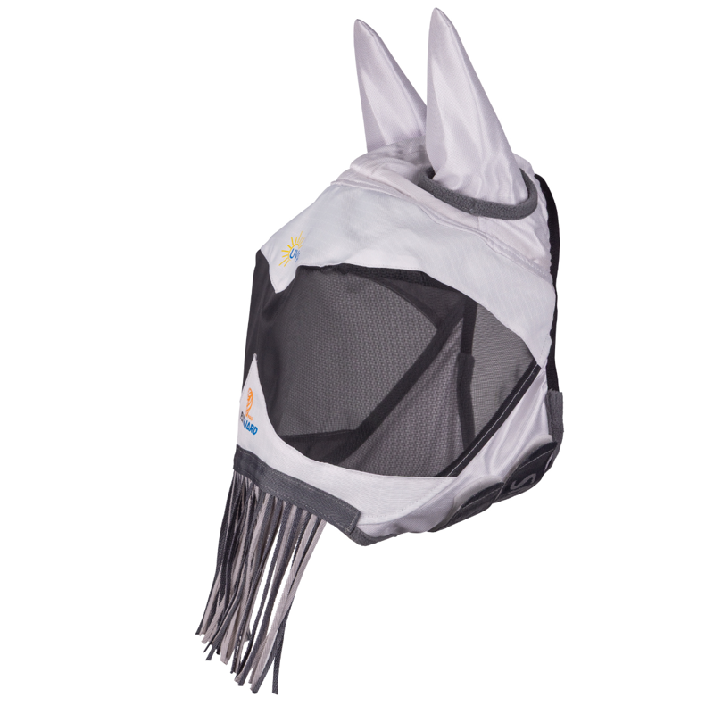 Shires FlyGuard Pro Sun Shade Fly Mask with Ears and Nose Fringe - White-1