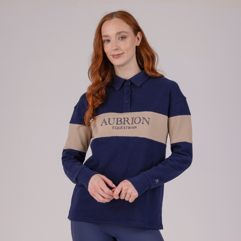 Aubrion Equestrian Button Sweatshirt - Midnight/Taupe-1
