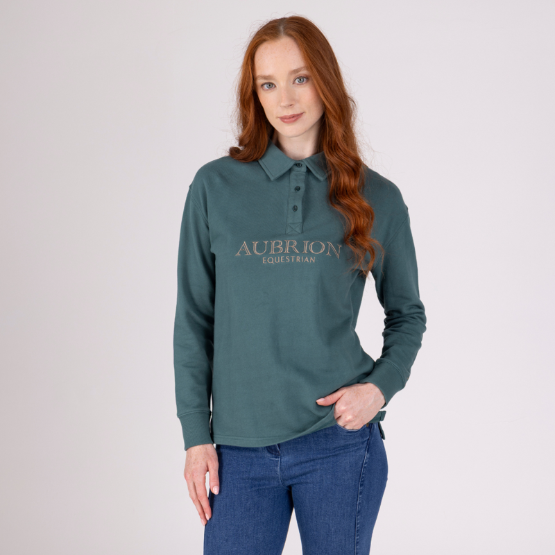 Aubrion Equestrian Button Sweatshirt - Thyme-2