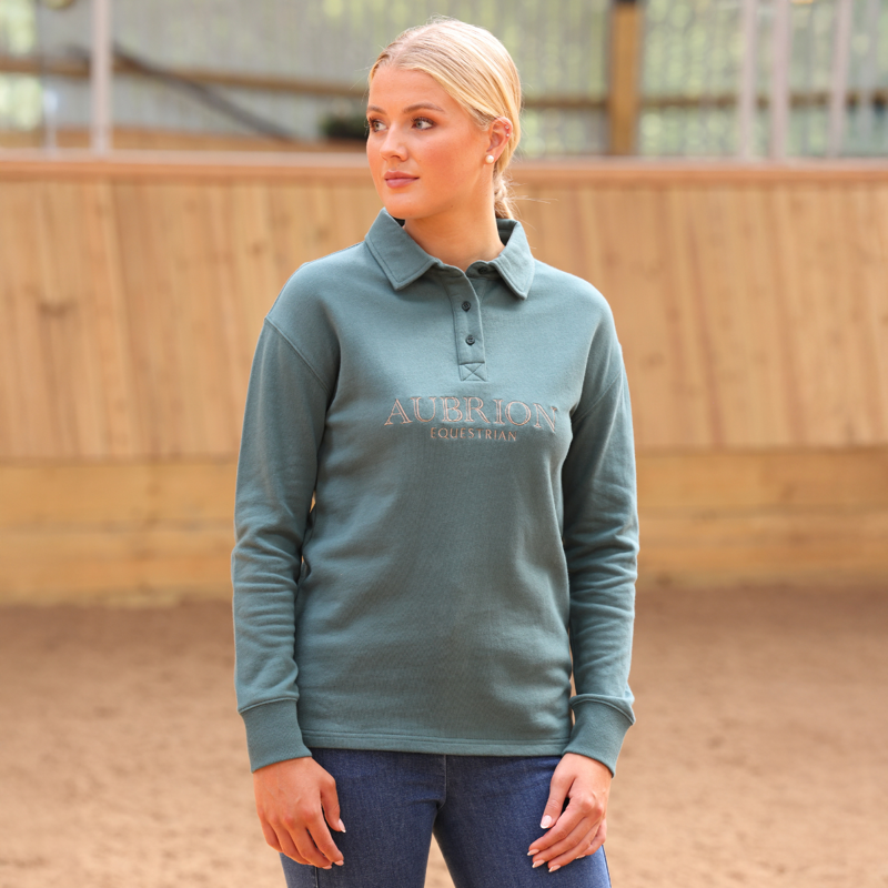 Aubrion Equestrian Button Sweatshirt - Thyme-5