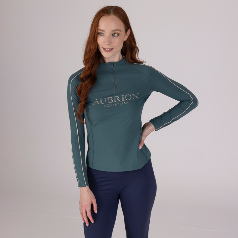 Aubrion Equestrian Long Sleeve Base Layer - Thyme-5