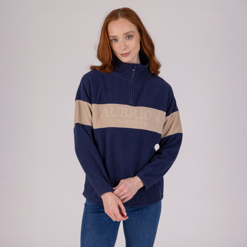 Aubrion Equestrian Quarter Zip Fleece - Midnight/Taupe-3