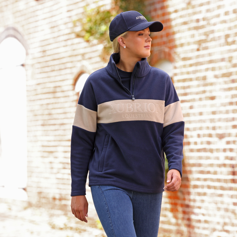 Aubrion Equestrian Quarter Zip Fleece - Midnight/Taupe-2