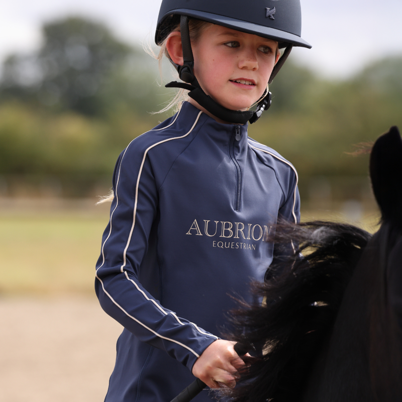 Aubrion Equestrian Young Rider Long Sleeve Base Layer - Midnight-1