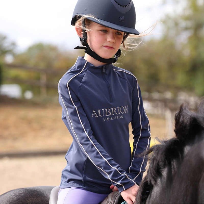 Aubrion Equestrian Young Rider Long Sleeve Base Layer - Midnight-2