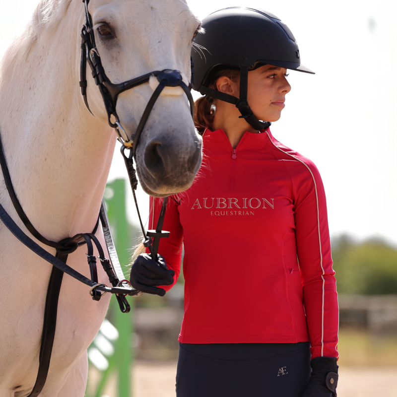 Aubrion Equestrian Young Rider Long Sleeve Base Layer - Dewberry-6