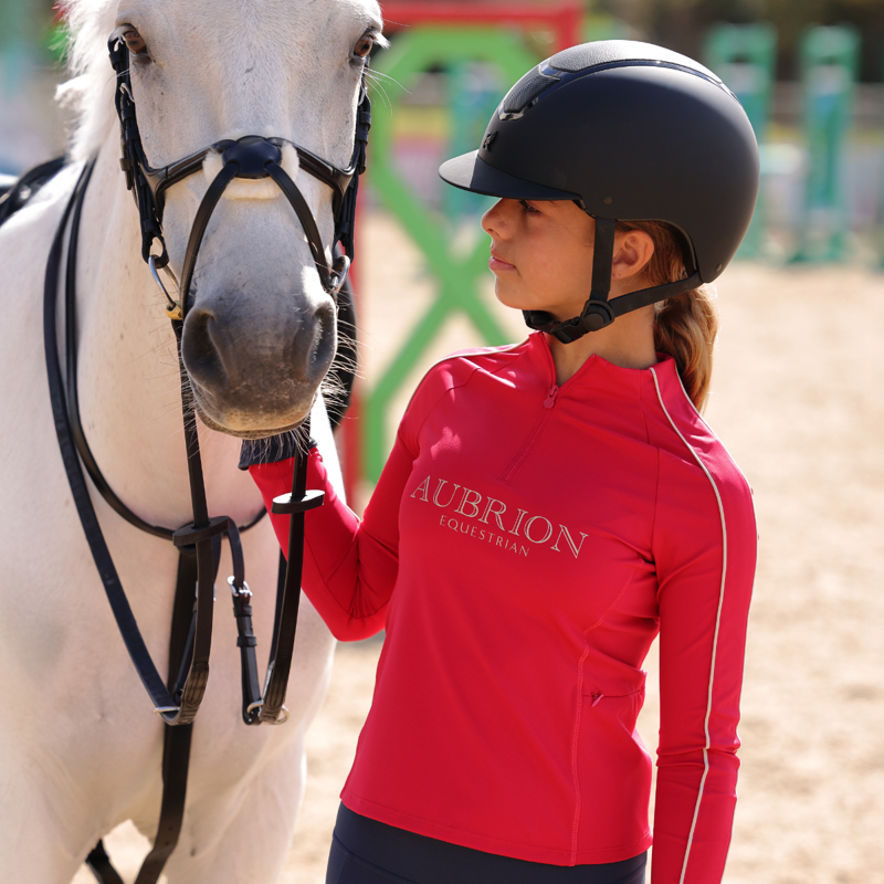 Aubrion Equestrian Young Rider Long Sleeve Base Layer - Dewberry-9